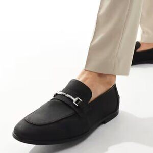 ASOS DESIGN Loafers in Black Faux Suede Shoes with Snaffle Detail Mens Sz 10 NEW